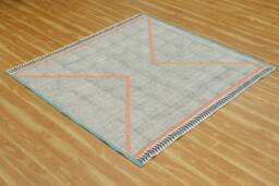 Hand Woven Cotton Dhurrie Rug, Geometric Accent, Area Rug - thumbnail 1