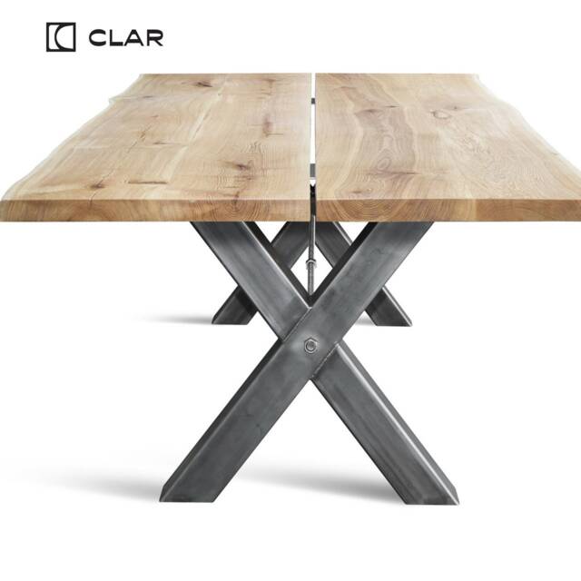 Hardwood Solid Oak Live Edge Dining Table Steel Legs Chunky Xf With Bar - Industrial Rustic Handmade Kitchen 068 - image 1
