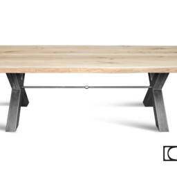 Hardwood Solid Oak Live Edge Dining Table Steel Legs Chunky Xf With Bar - Industrial Rustic Handmade Kitchen 068 - thumbnail 2