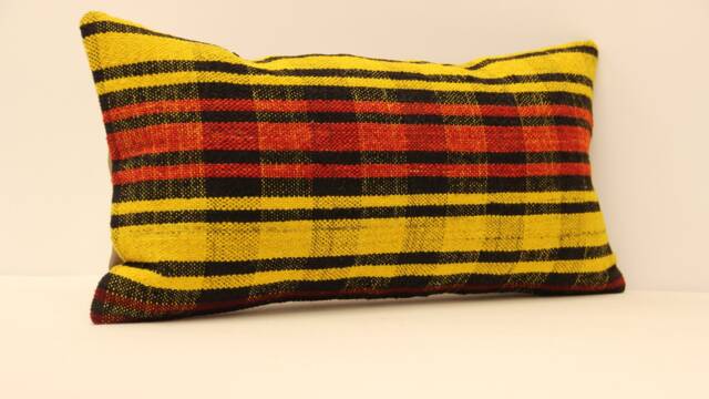 Handmade Wool Lumbar Kilim Pillow, Oriental Boho Cushion - 10x20 Inch - image 1