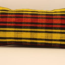 Handmade Wool Lumbar Kilim Pillow, Oriental Boho Cushion - 10x20 Inch - thumbnail 2
