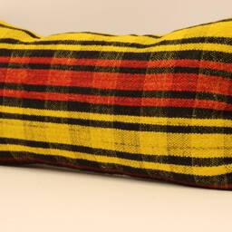 Handmade Wool Lumbar Kilim Pillow, Oriental Boho Cushion - 10x20 Inch - thumbnail 3