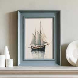 Vintage Sailing Ship Print, Nautical Watercolour Boat Wall Art, Classic Tall Illustration, Coastal Neutral Decor - thumbnail 3