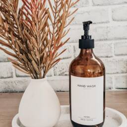 Amber Glass Soap Dispenser 500Ml //Minimalist Kitchen Bottles with Lotion Pump // Refillable//Kitchen Decor Housewarming Gifts - thumbnail 4