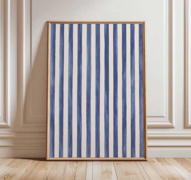 Blue Stripe Wall Art Poster - Modern Minimalist Striped Print Abstract Coastal Decor Navy White Artwork - image 1