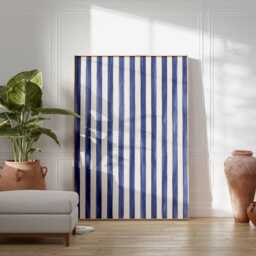 Blue Stripe Wall Art Poster - Modern Minimalist Striped Print Abstract Coastal Decor Navy White Artwork - thumbnail 2