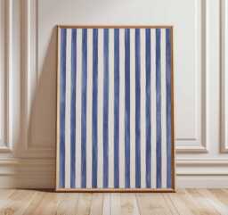 Blue Stripe Wall Art Poster - Modern Minimalist Striped Print Abstract Coastal Decor Navy White Artwork - thumbnail 1