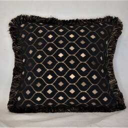 Black Gold Chenille Damask Fringed Decorative Throw Pillows For Sofa Chair Handmade in Usa - thumbnail 3