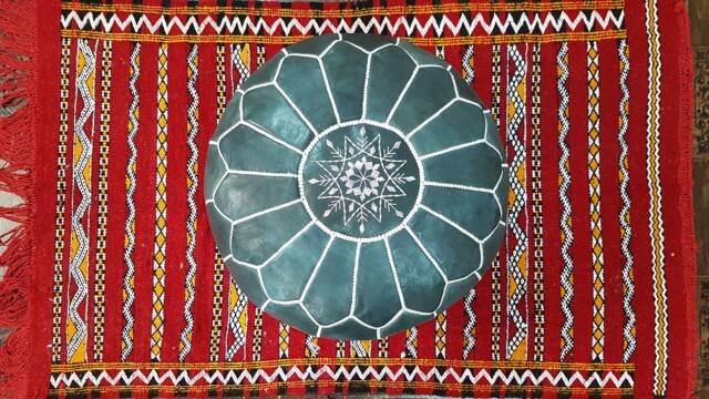 Stuffed Moroccan Leather Pouf, Pouf Ottoman, Handmade Floor Poof, Footstool, Ottoman Table, & Stools - image 1