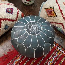 Stuffed Moroccan Leather Pouf, Pouf Ottoman, Handmade Floor Poof, Footstool, Ottoman Table, & Stools - thumbnail 2