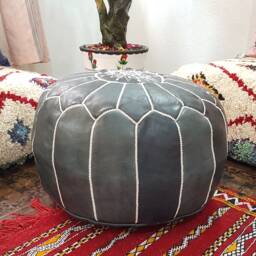 Stuffed Moroccan Leather Pouf, Pouf Ottoman, Handmade Floor Poof, Footstool, Ottoman Table, & Stools - thumbnail 3