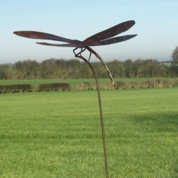 Large, Tall Dragonfly Garden Stake Ornament Metal Handcrafted Sculpture Statue Art. Rustic Insect. Garden. Handmade in The UK - thumbnail 3