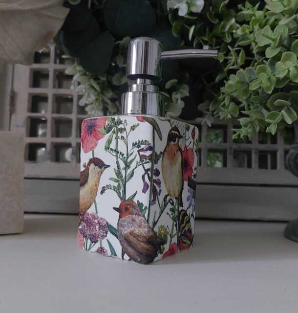 Lovely Thistle & Wildflower Floral Decoupaged Ceramic Soap Dispenser. Matching Items Available - image 1