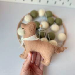 Dog Mobile For Nursery, Golden Retriever Dog Baby Sage Gender Neutral Puppy Cot Felt Felt Ball Crib Boho Nursery - thumbnail 2
