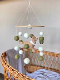 Dog Mobile For Nursery, Golden Retriever Dog Baby Sage Gender Neutral Puppy Cot Felt Felt Ball Crib Boho Nursery - thumbnail 1