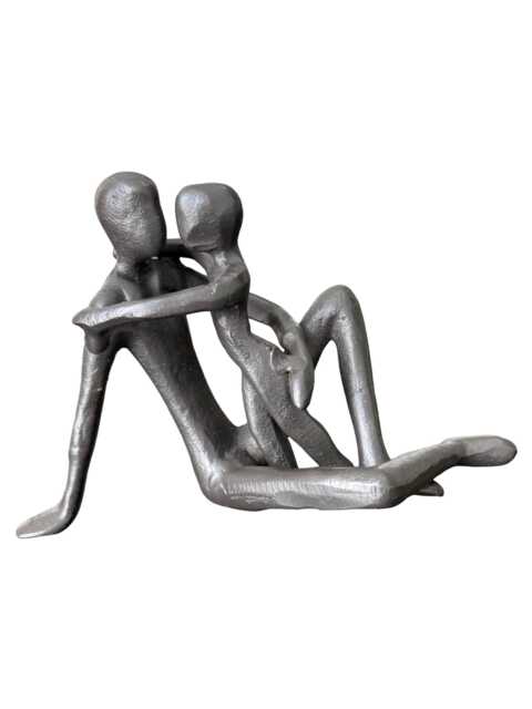 Abstract Cast Iron Sculpture Man & Child Figurative Metal Art Fatherhood Bond Father's Day New/Grand Parents Love Care Heartfelt Sentiment - image 1