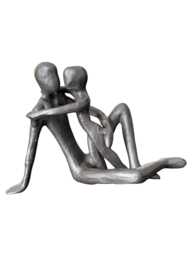 Abstract Cast Iron Sculpture Man & Child Figurative Metal Art Fatherhood Bond Father's Day New/Grand Parents Love Care Heartfelt Sentiment - thumbnail 1