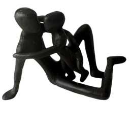 Abstract Cast Iron Sculpture Man & Child Figurative Metal Art Fatherhood Bond Father's Day New/Grand Parents Love Care Heartfelt Sentiment - thumbnail 2