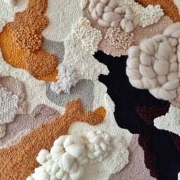 Tundra - Large Abstract Textile Wall Art, Textured Oversized Fiber Art in Beige, Yellow & Burgundy, Yarn Hanging, Japandi Cloud Decor - thumbnail 2