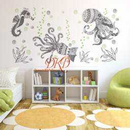 Ocean Wall Decal, Sea Animals, Octopus, Jellyfish Sticker Baby Room Decal Sticker, Boho Bohemian Interior Design, Under The Sea-Dk289 - thumbnail 2