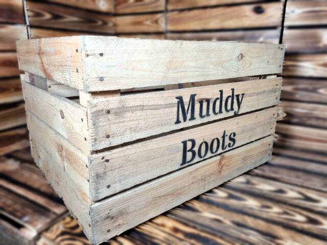 Boots & Shoe Storage - Vintage Apple Crate Wooden Handmade Muddy Boots - image 1