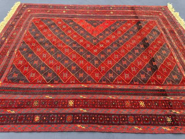5x6 Afghan Mashwani Deep Red Geometric Wool Area Rug, Tribal Mixture Weaved Antique Boho Living Room Hand Knotted Accent Decor - image 1