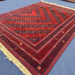 5x6 Afghan Mashwani Deep Red Geometric Wool Area Rug, Tribal Mixture Weaved Antique Boho Living Room Hand Knotted Accent Decor - thumbnail 4