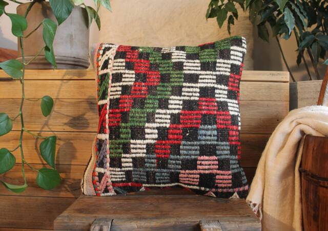 40cm - 16 Inch Square Vintage Kilim Cushion Cover Handwoven - Hand Spun Natural Fibres - image 1