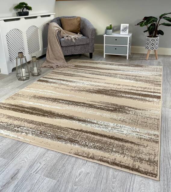 Modern Beige Brown Wave Rugs Mats Large Small Hallway Runners Area Carpet - image 1