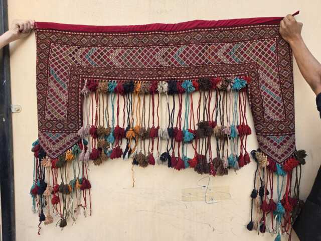 Maroon Teal Handwoven Wall Hanging - Vintage Bohemian Wool Tapestry With Tassels - image 1