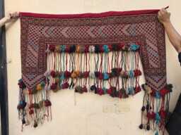 Maroon Teal Handwoven Wall Hanging - Vintage Bohemian Wool Tapestry With Tassels