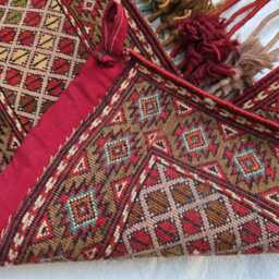 Maroon Teal Handwoven Wall Hanging - Vintage Bohemian Wool Tapestry With Tassels - thumbnail 2