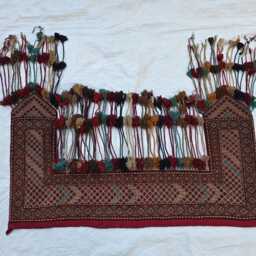 Maroon Teal Handwoven Wall Hanging - Vintage Bohemian Wool Tapestry With Tassels - thumbnail 4