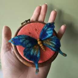 Ooak Needle Felted 3D Butterfly Wall Art, Framed in A Mini Embroidery Hoop - thumbnail 2