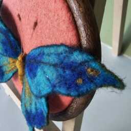 Ooak Needle Felted 3D Butterfly Wall Art, Framed in A Mini Embroidery Hoop - thumbnail 3