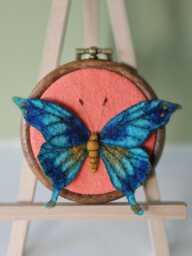 Ooak Needle Felted 3D Butterfly Wall Art, Framed in A Mini Embroidery Hoop - thumbnail 1