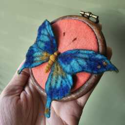 Ooak Needle Felted 3D Butterfly Wall Art, Framed in A Mini Embroidery Hoop - thumbnail 4