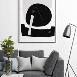 Night Sky Print, Geometric Poster Art, Moon Poster, Abstract Shapes Modern Design Black White Print - thumbnail 2