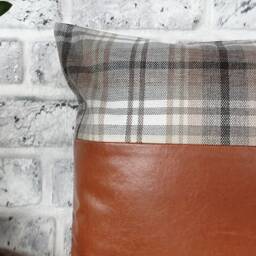 Cognac Faux Leather Pillow Cover Set Houndstooth & Plaid, 28''x28'' - thumbnail 4