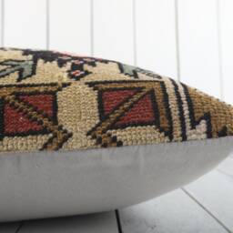 Vintage Kilim Pillow Cover 20x20 Turkish Cushion, Wool Accent - thumbnail 4