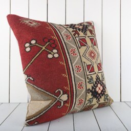 Vintage Kilim Pillow Cover 20x20 Turkish Cushion, Wool Accent - thumbnail 2