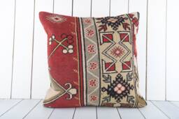 Vintage Kilim Pillow Cover 20x20 Turkish Cushion, Wool Accent - thumbnail 1
