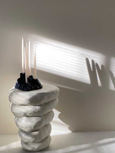 Black Ceramic Candlestick - Hand Built Ceramic Candle Holder Sculptural - image 1
