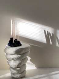 Black Ceramic Candlestick - Hand Built Ceramic Candle Holder Sculptural - thumbnail 1