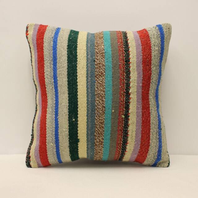 Bolster Pillow Sofa Pillow, 16x16 in 40x40 cm Bohemian Vintage Kilim Cushion Bedding 4Kf-814 - image 1