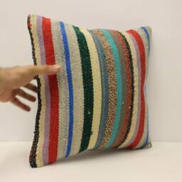 Bolster Pillow Sofa Pillow, 16x16 in 40x40 cm Bohemian Vintage Kilim Cushion Bedding 4Kf-814 - thumbnail 2