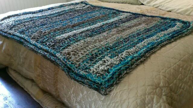Crochet Blanket in Neon Blue, Purple & Gray - image 1