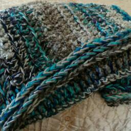 Crochet Blanket in Neon Blue, Purple & Gray - thumbnail 3