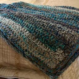 Crochet Blanket in Neon Blue, Purple & Gray - thumbnail 4