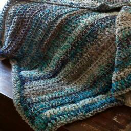 Crochet Blanket in Neon Blue, Purple & Gray - thumbnail 2